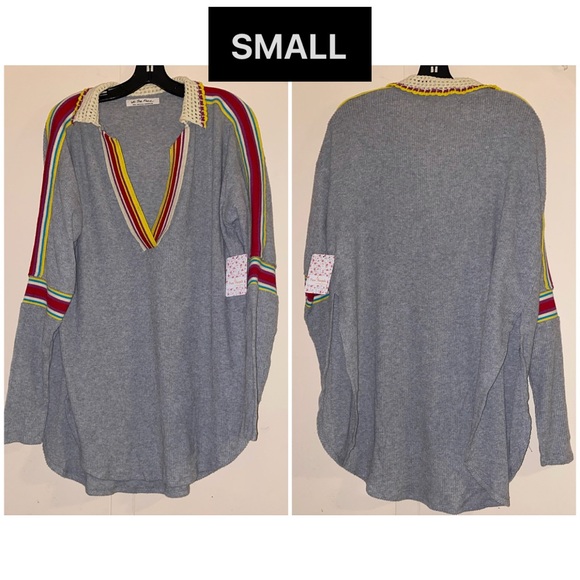 🏷 🆕 Free People Gray Crotchet Collar Sweater Top - Picture 6 of 16